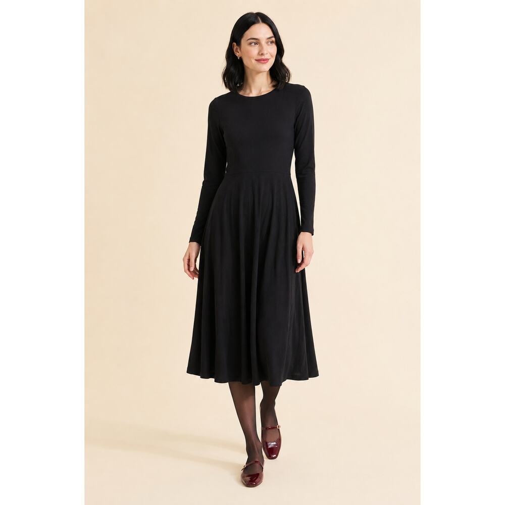 Peruvian Connection Black Pima Cotton Modal Knit Midi Dress XS Made Peru
